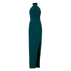 Teal Halter Dress - Low Back/Side Slit